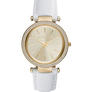 Michael Kors White Leather Stainless Steel Watch